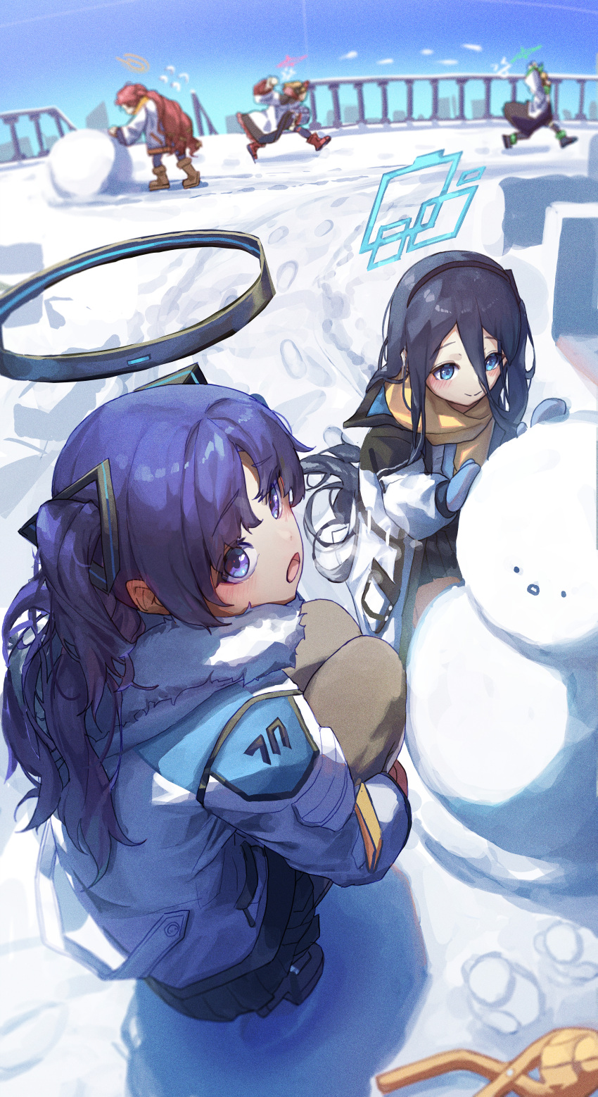 5girls, absurdres, aris_(blue_archive), black_hair, black_skirt, blue_archive, blue_eyes, blue_gloves