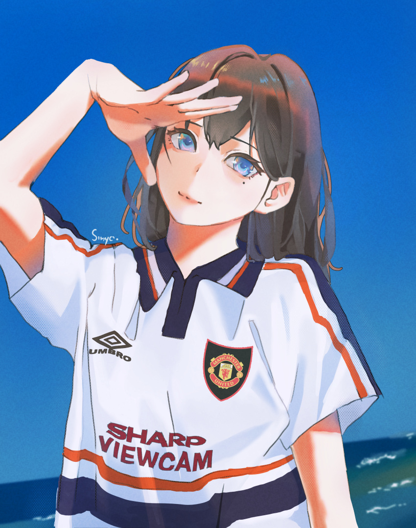 1girl, absurdres, black_hair, blue_eyes, commentary_request, head_tilt, highres, long_hair
