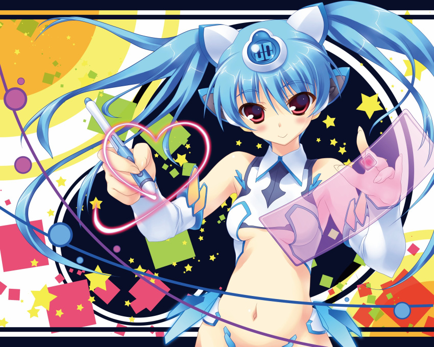 aoi_sora-maru, blue_hair, blush, breasts, detached_sleeves, heart, highres, long_hair