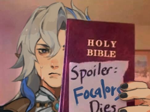 1boy, bible_(object), black_nails, blue_eyes, book, comedy, english_commentary, genshin_impact