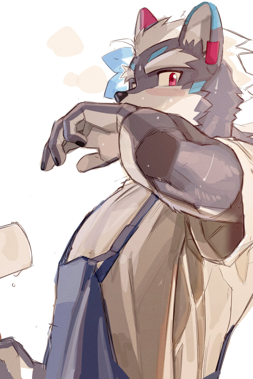 1boy, animal_ears, apron, blue_apron, commentary, furry, furry_male, highres