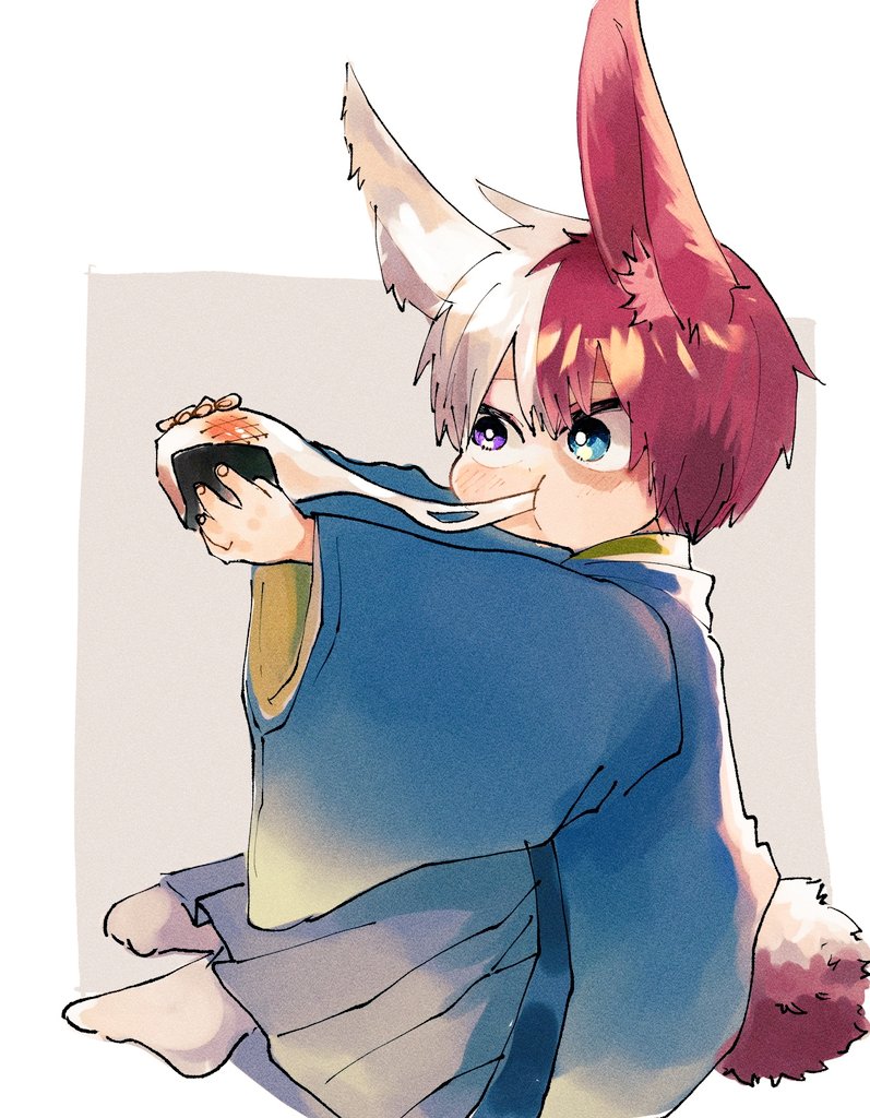 1boy, aged_down, animal_ears, blue_eyes, blue_kimono, boku_no_hero_academia, burn_scar, child