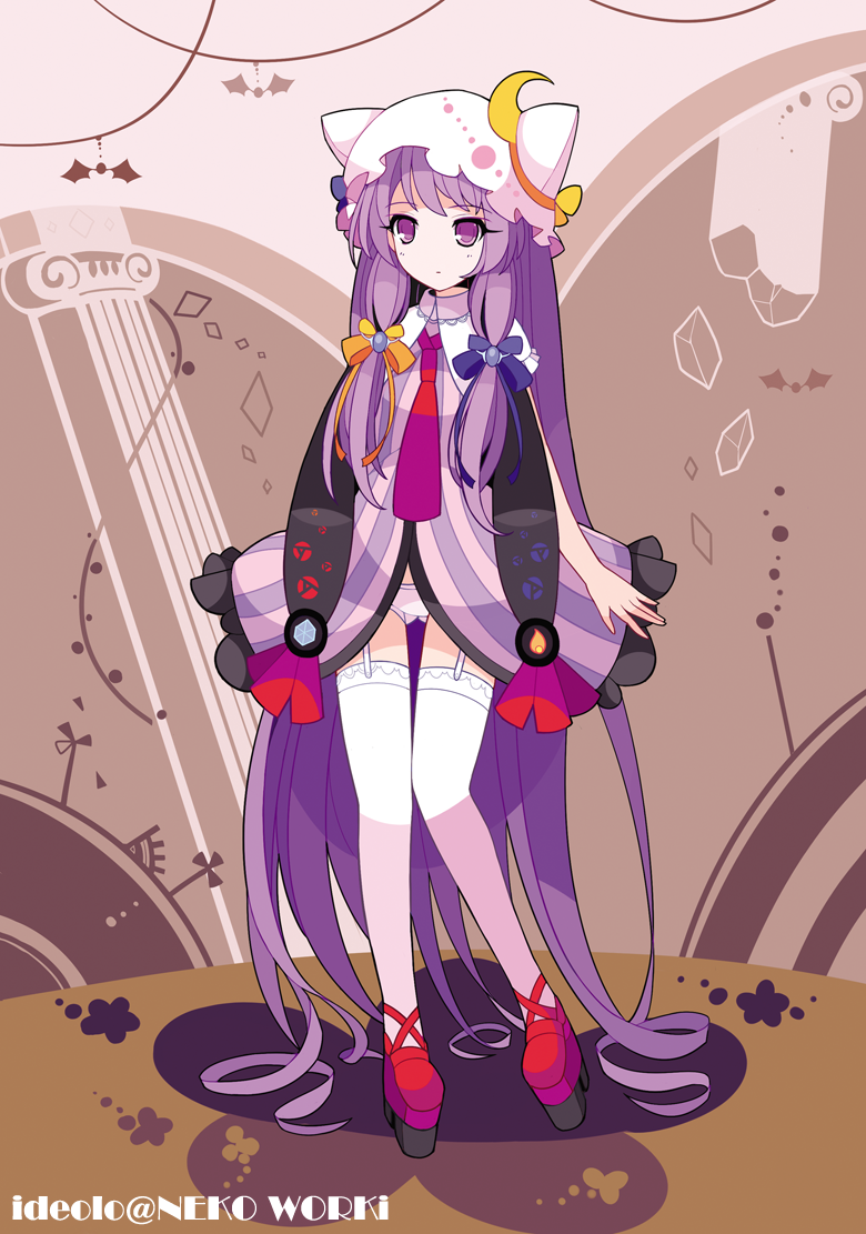 animal_hat, ankle_lace-up, bow, cat_hat, cathat, column, crescent, crescent_moon