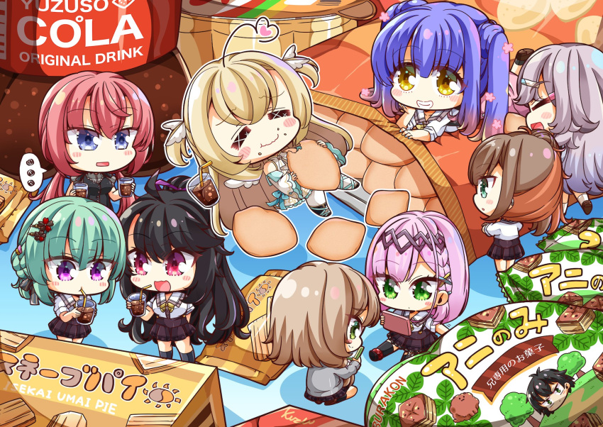 ..., 6+girls, :d, :t, =_=, ahoge, angel_wings, black_hair