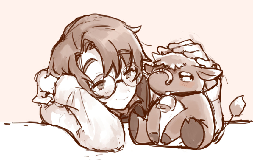 1boy, bell, blush, calf_(animal), closed_mouth, coat, cowbell, dongrang_(project_moon)