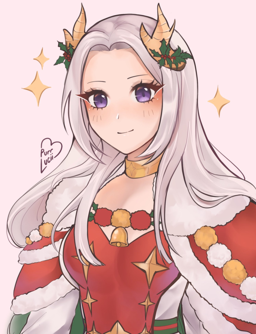 1girl, artist_name, bell, breasts, cape, dress, edelgard_von_hresvelg, edelgard_von_hresvelg_(snowfall_future)