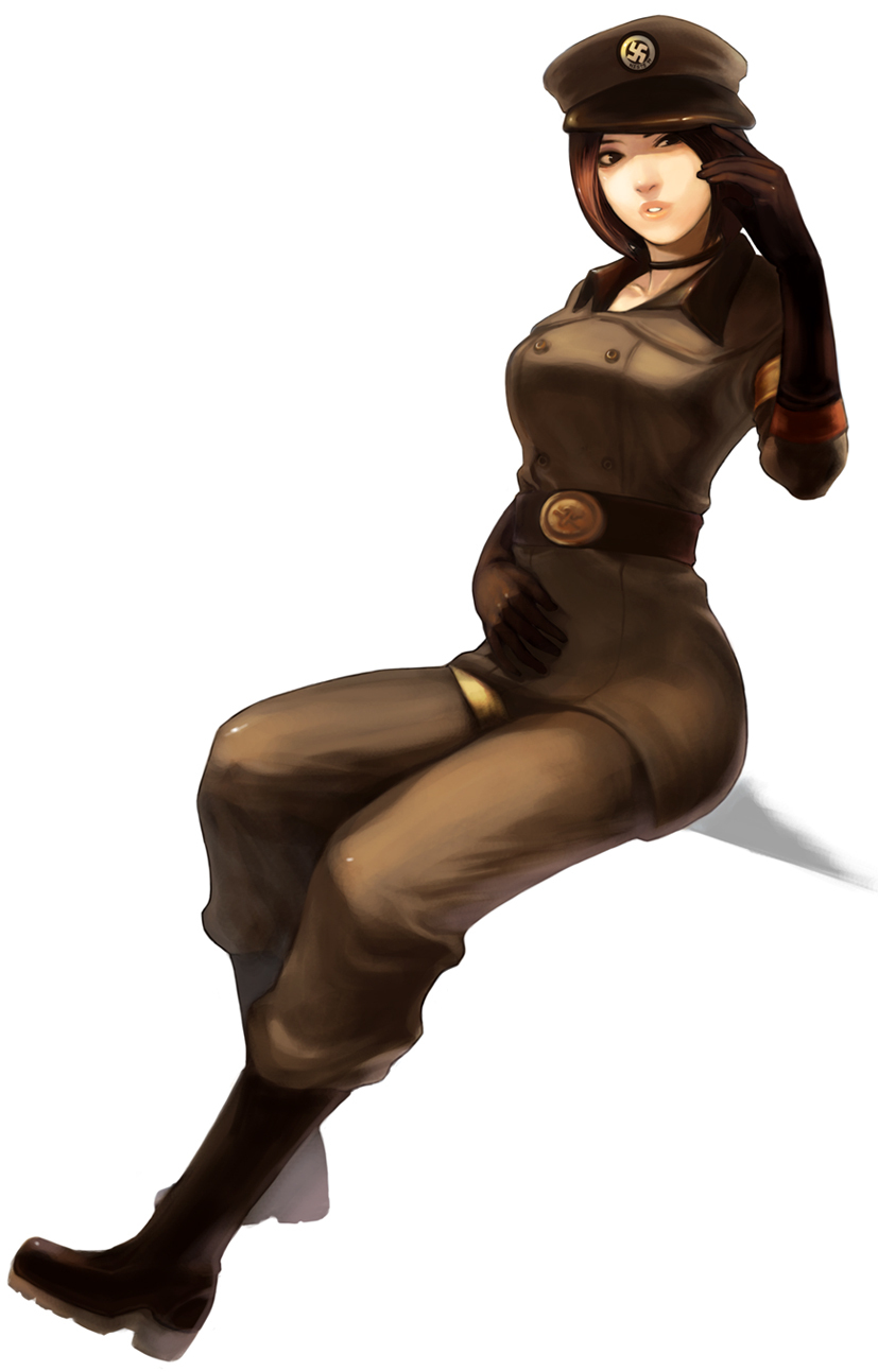 boots, brown_eyes, brown_hair, choker, elbow_gloves, gloves, hat, highres