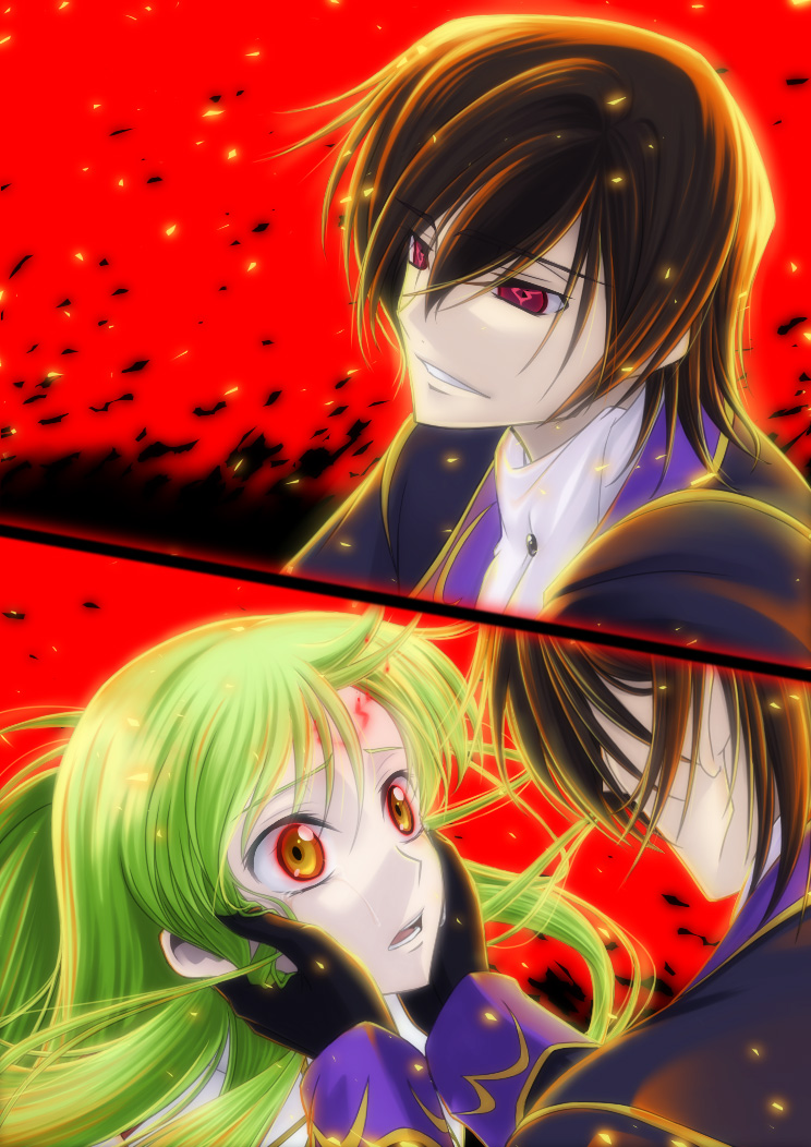 c.c., code_geass, geass, green_hair, grey_eyes, hidari_ise, lelouch_lamperouge, tears, yellow_eyes