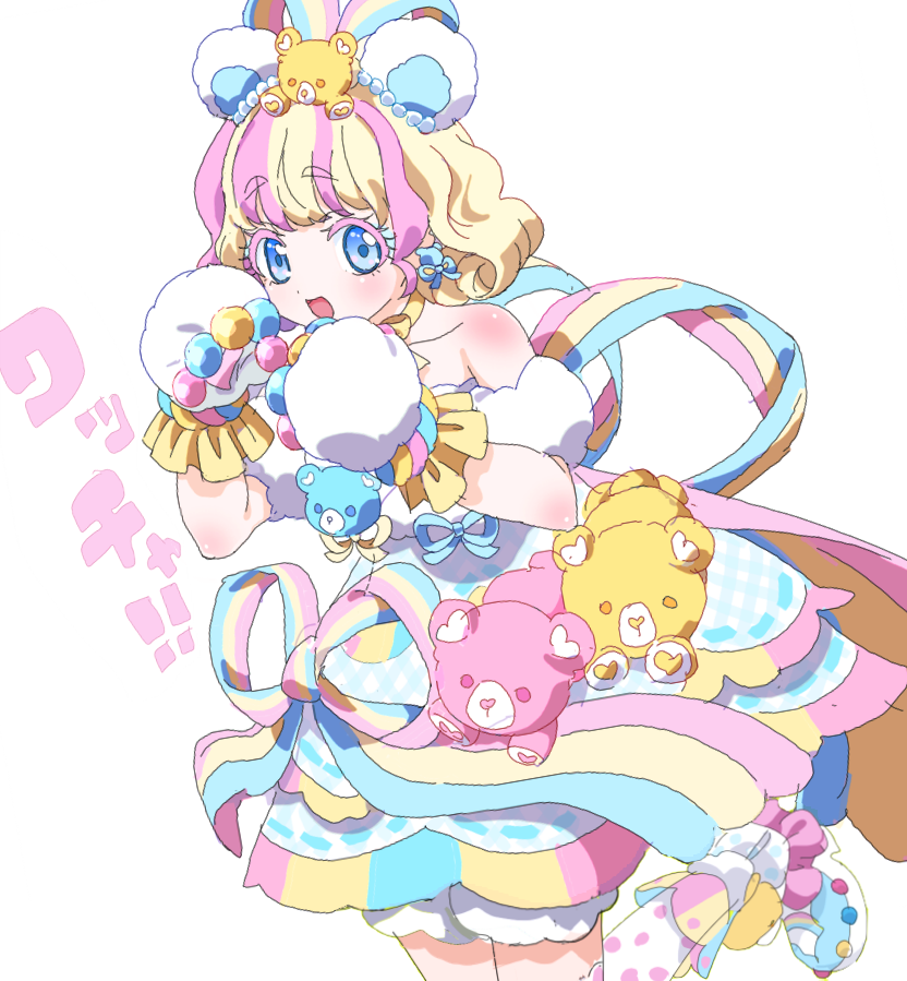1girl, :d, amauri_miruki, amauri_miruki_(primagista), animal_ears, animal_hands, bear_ears, bear_hair_ornament