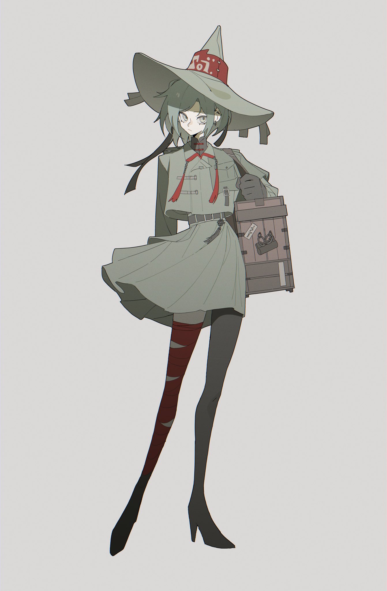 1girl, belt, black_gloves, boots, character_request, chinese_knot, ear_piercing, earrings