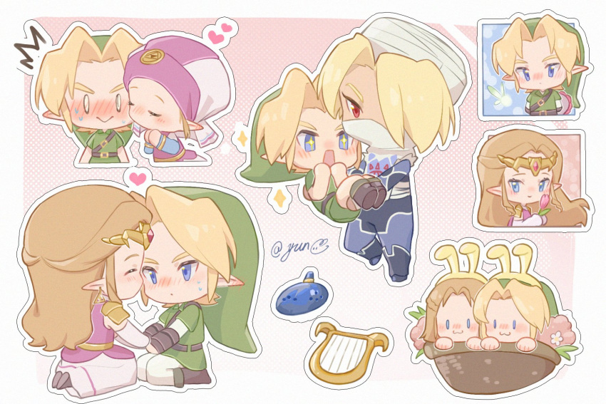 +_+, 0_0, 2boys, 3girls, :>, :3, animal_ears, basket