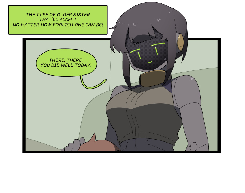 1boy, 1girl, absurdres, bare_shoulders, black_hair, black_shirt, breasts, brown_hair