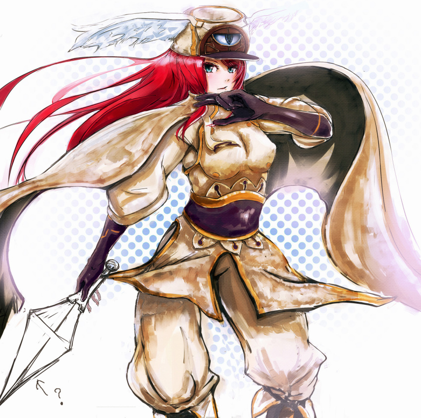 as123dfg666, blue_eyes, gaku_daichi, hat, head_wings, highres, red_eyes, red_hair