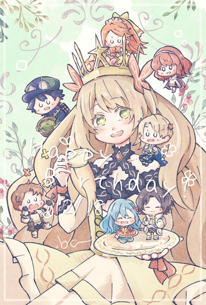4boys, 4girls, alfred_(fire_emblem), black_hair, blonde_hair, blue_hair, boucheron_(fire_emblem), bow