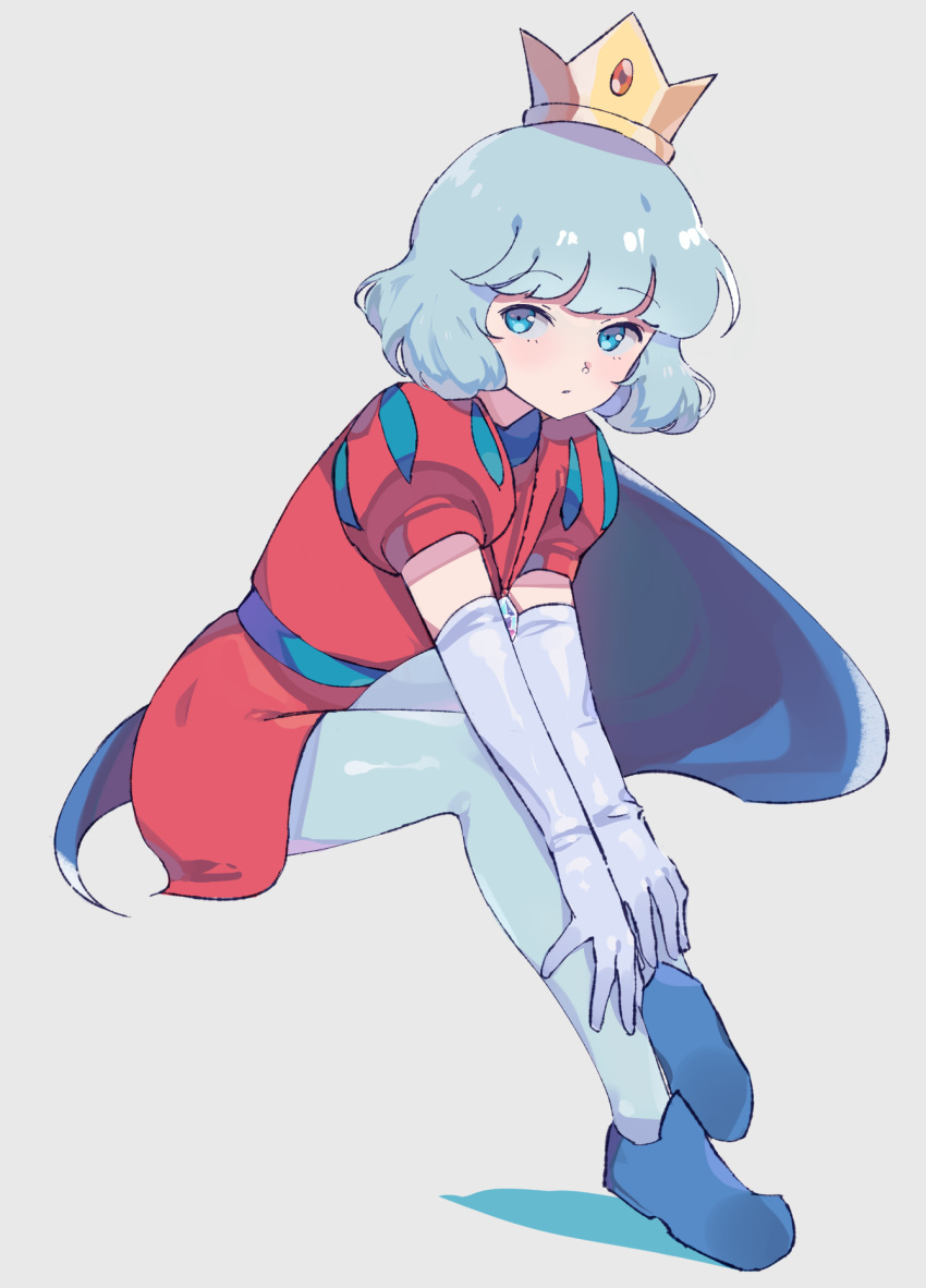 1boy, androgynous, belt, blue_belt, blue_cape, blue_eyes, blue_footwear, blue_hair