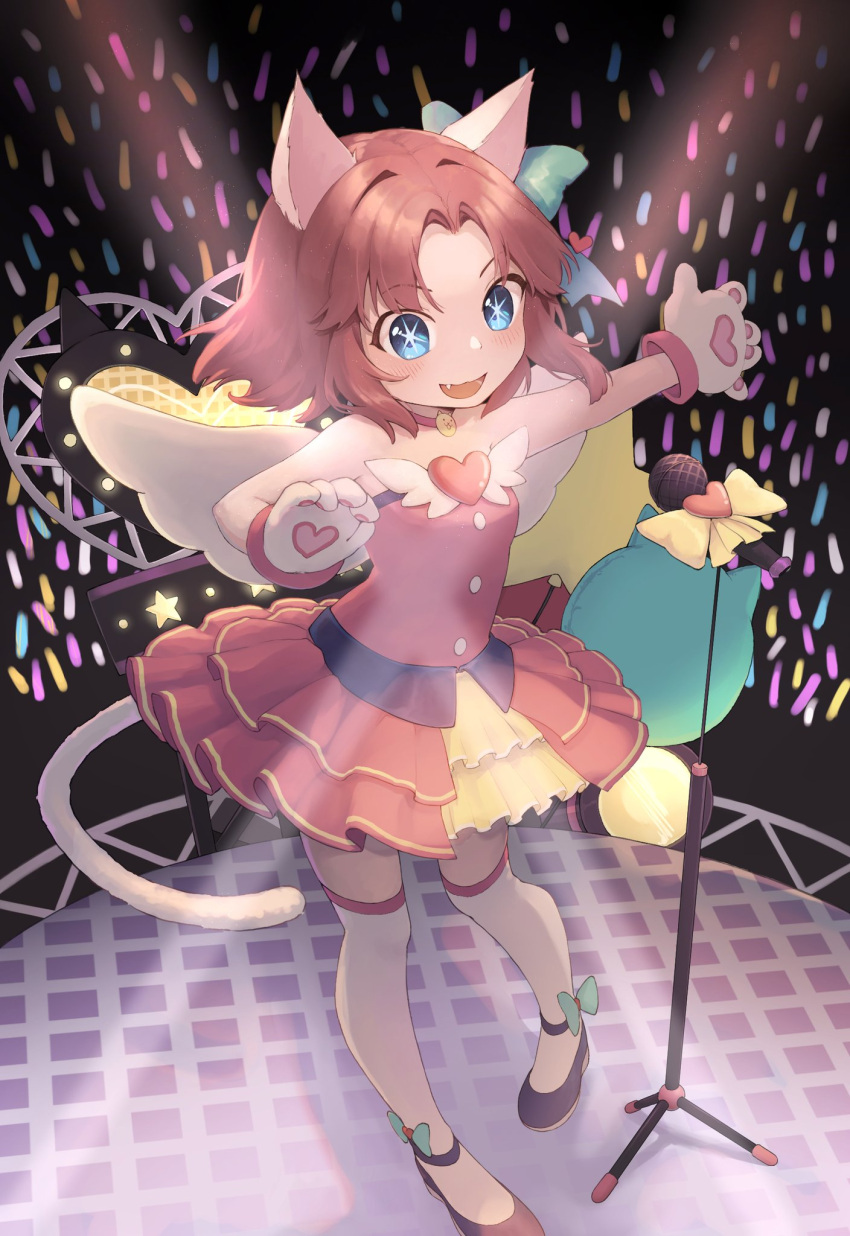 1girl, animal_ears, animal_hands, aqua_eyes, black_footwear, blue_bow, blue_bowtie, bow