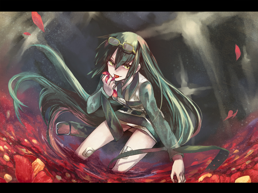 fori, glasses, green_hair, long_hair, niounomiya_izumu, solo, yellow_eyes, zaregoto_series