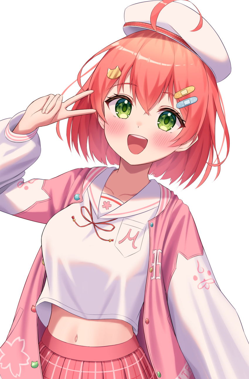 1girl, :d, absurdres, ahoge, bandaid, bandaid_hair_ornament, beret, blush