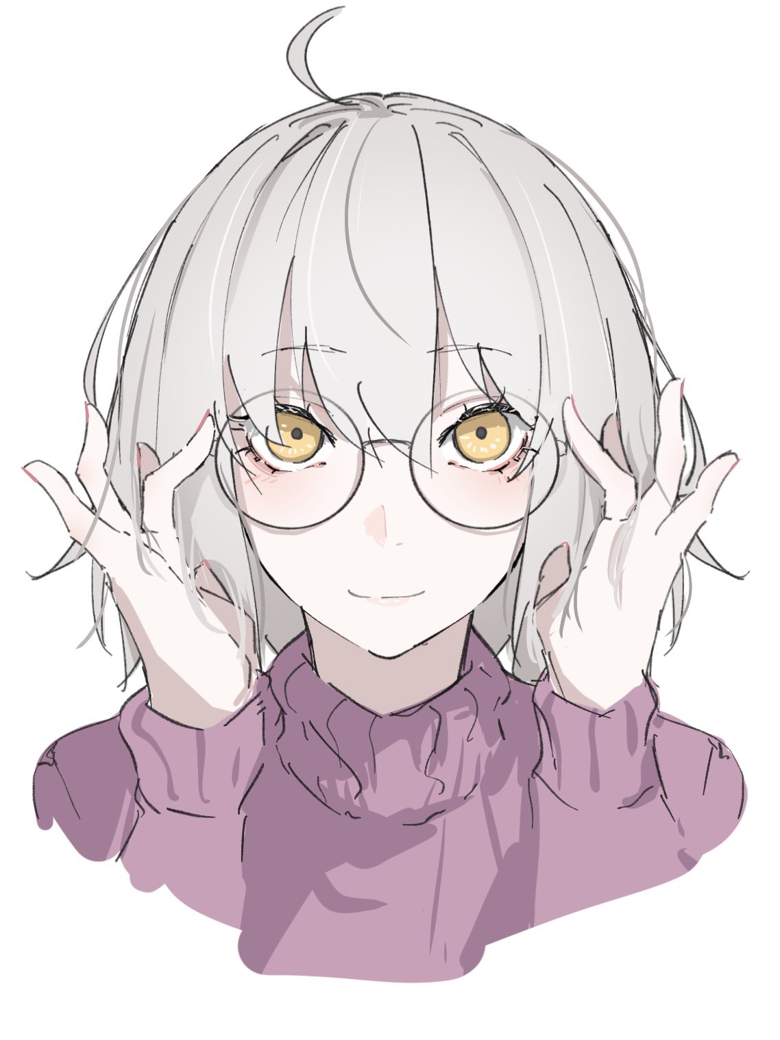 1girl, adjusting_eyewear, ahoge, alternate_costume, closed_mouth, commentary_request, fate/grand_order, fate_(series)