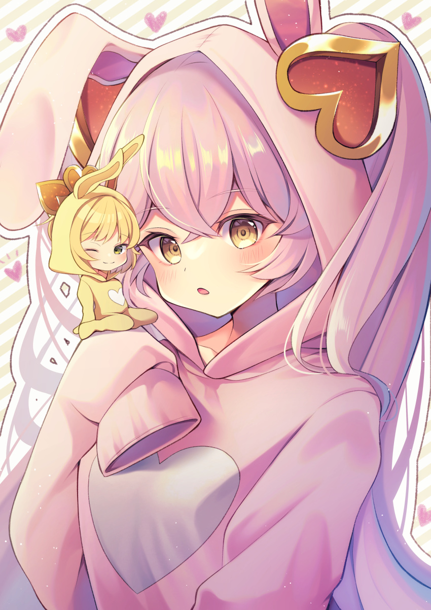 #compass, 2girls, absurdres, animal_costume, blonde_hair, blush, character_request, check_character