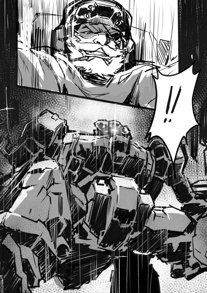 1boy, armored_core, armored_core_6, beard, facial_hair, g1_michigan, glowing, glowing_eye