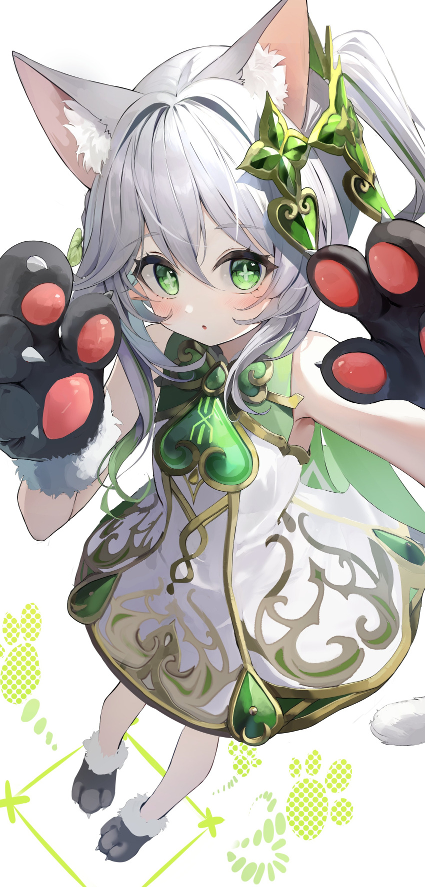1girl, absurdres, animal_ear_fluff, animal_ears, animal_ears_(norankkori), animal_hands, bare_shoulders, black_footwear