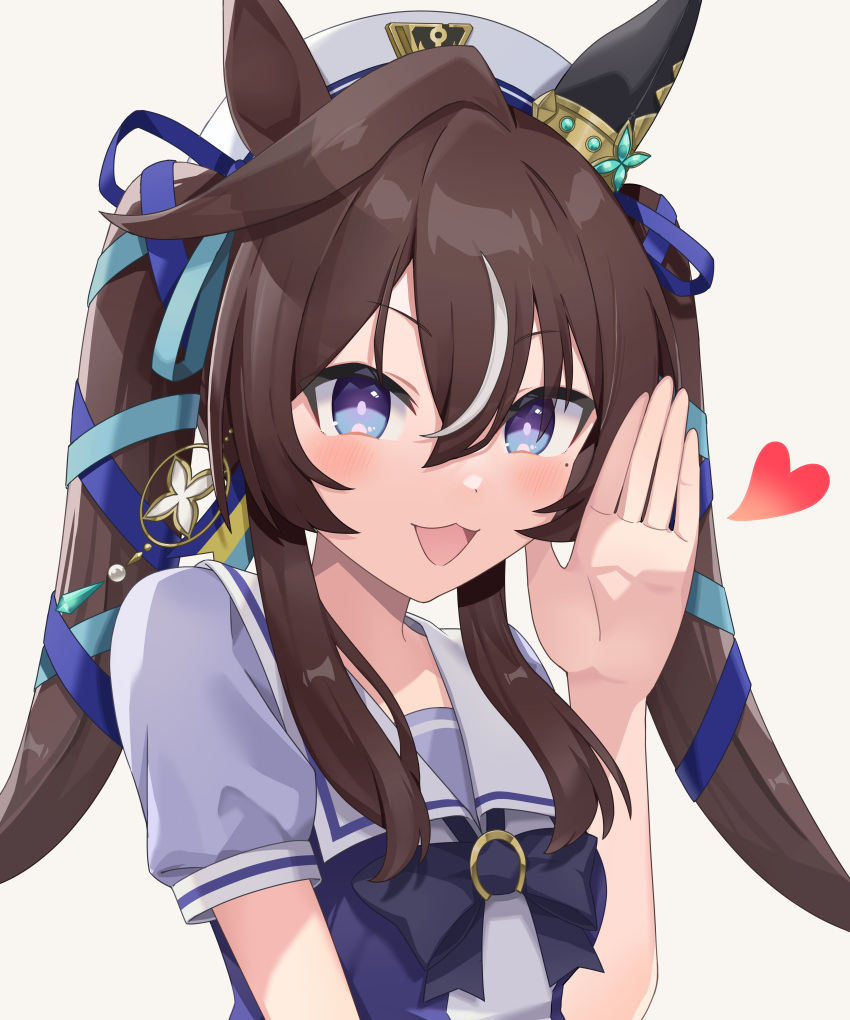 1girl, absurdres, beret, blue_eyes, blush, breasts, brown_hair, earrings