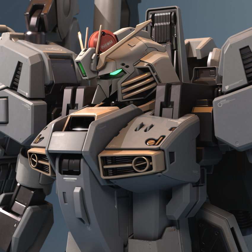 3d, absurdres, aqua_eyes, blender_(medium), concept_art, english_commentary, glowing, gundam