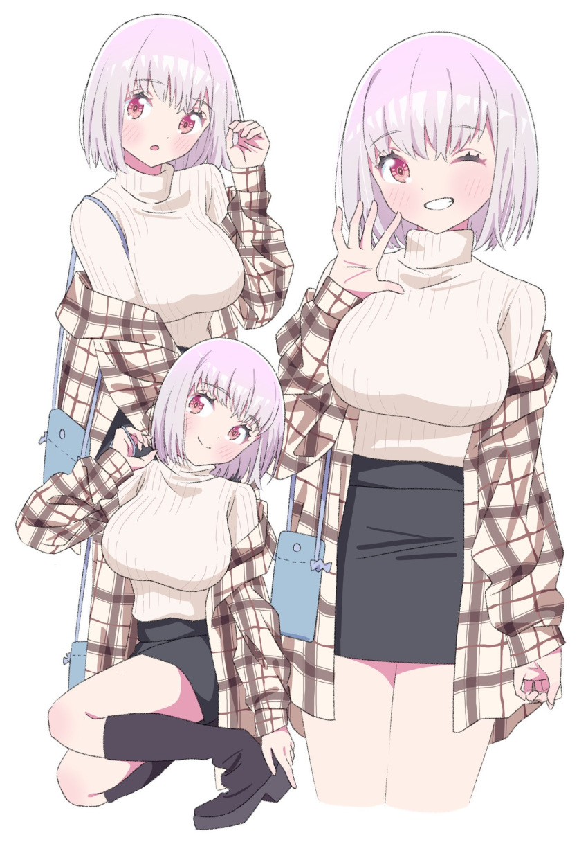 1girl, blush, breasts, collared_shirt, gridman_universe, gridman_universe_(film), highres, jacket