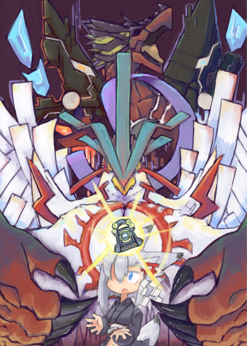 absurdres, beak, bird, blue_eyes, chronomon, chronomon_destroy_mode, chronomon_holy_mode, claws