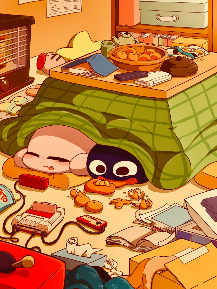 1boy, 1other, absurdres, bag, bag_of_chips, basket, blush, book