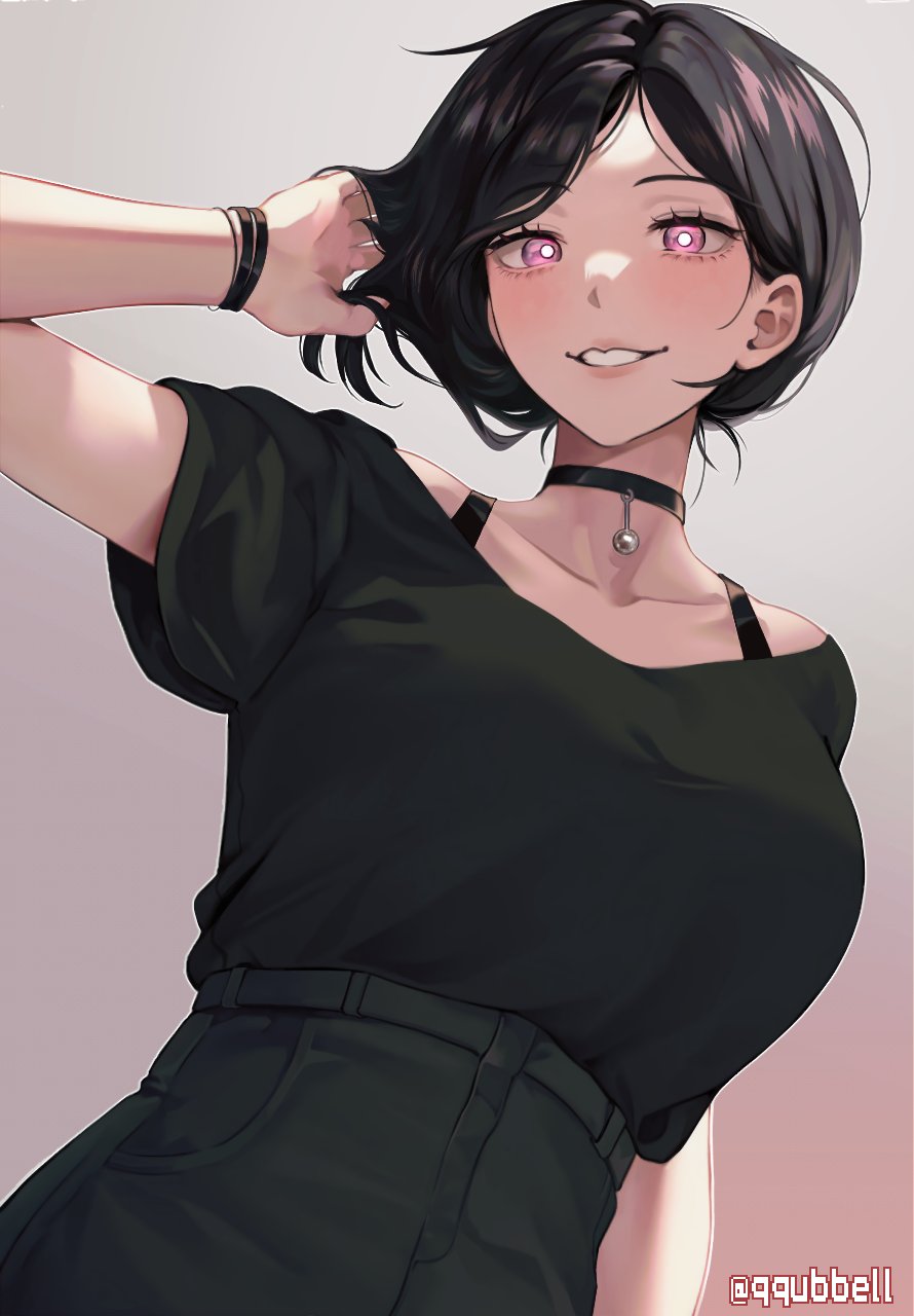 ashley_graves, black_sweater, bright_pupils, choker, highres, lips, looking_at_viewer, parted_bangs