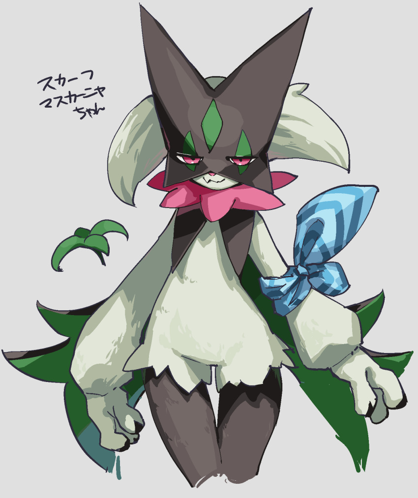 1girl, :3, animal_hands, animal_nose, arms_at_sides, bandana, black_fur, blue_bandana
