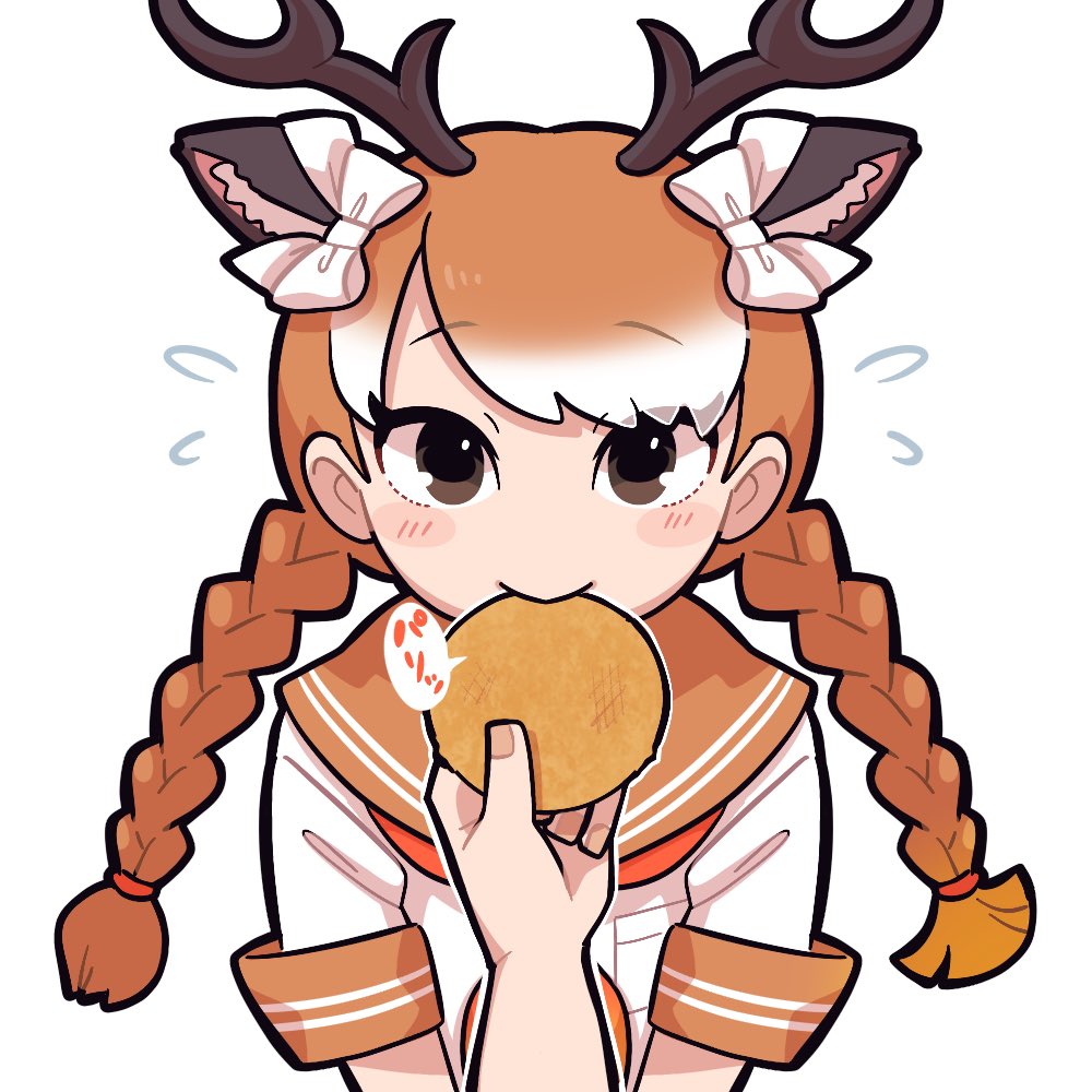 1girl, an-chan_(ananna0315), animal_ears, antlers, blush, bow, braid, brown_eyes