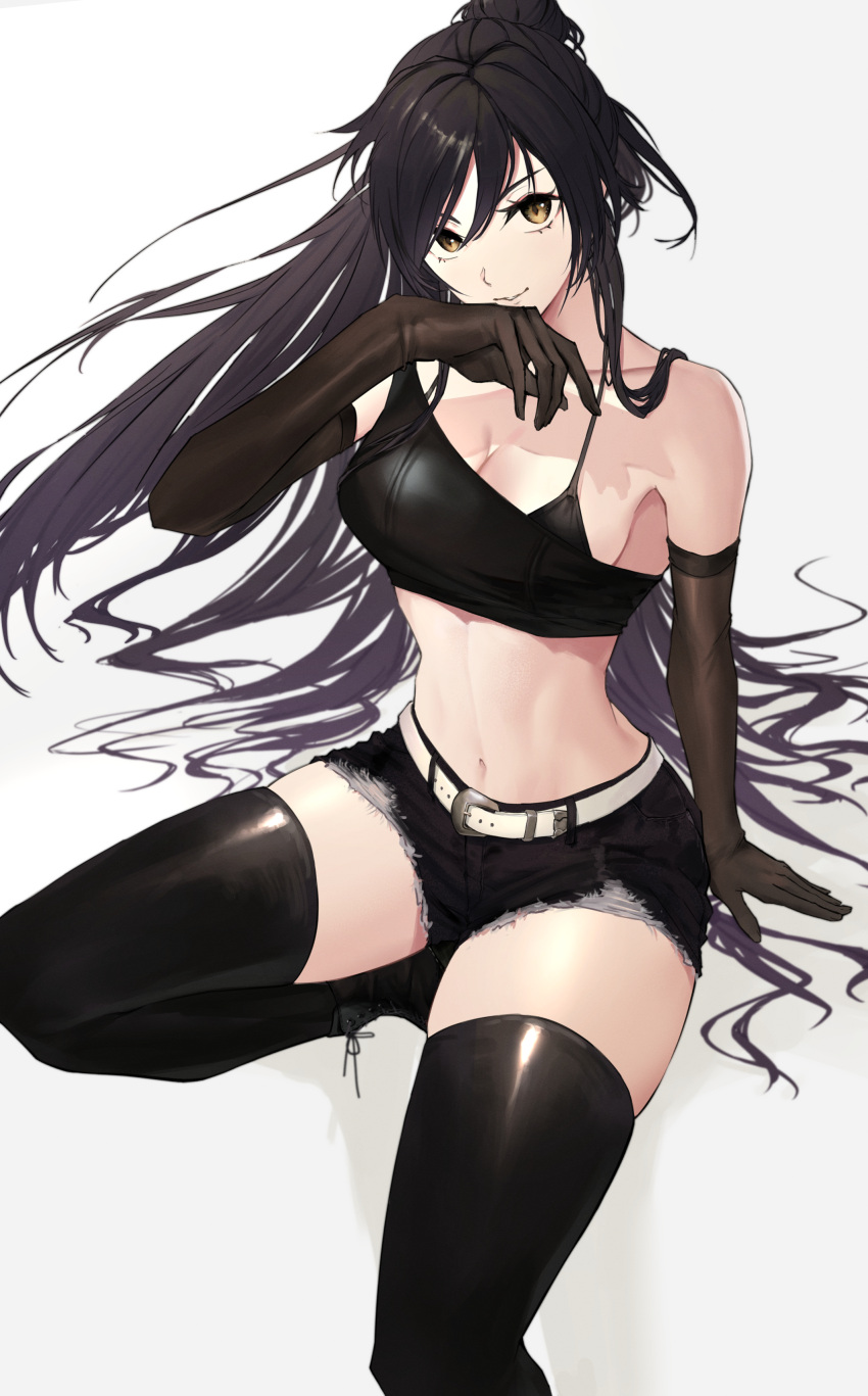 1girl, absurdres, black_hair, black_shorts, elbow_gloves, gloves, highres, idolmaster