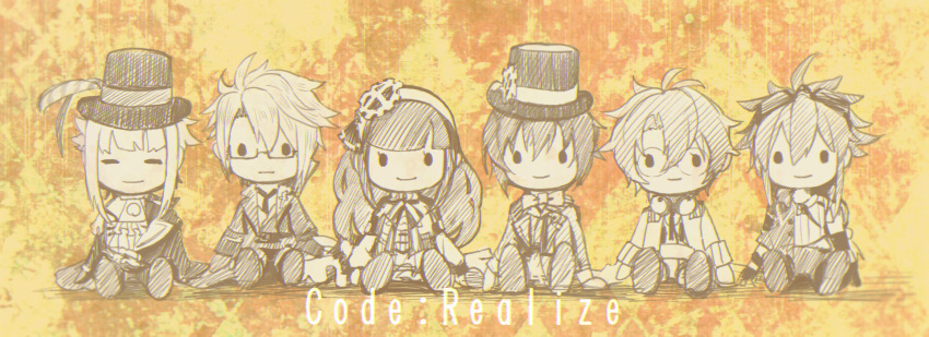 1girl, 5boys, abraham_van_helsing_(code:realize), arsene_lupin_(code:realize), cardia_beckford, character_doll, code:realize, copyright_name