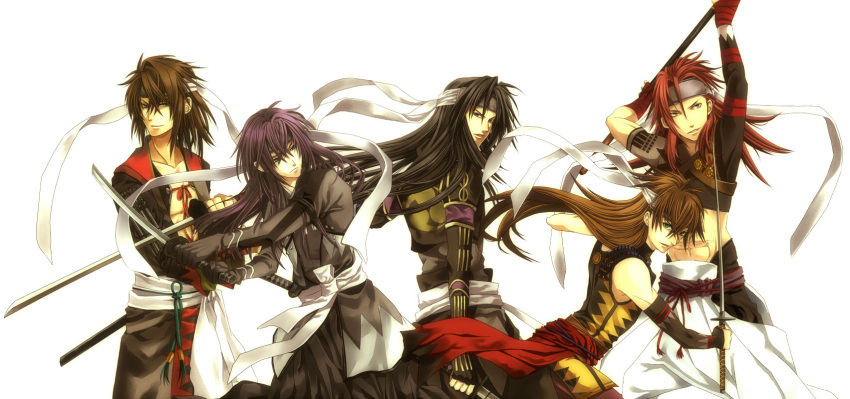 hakuouki_shinsengumi_kitan, harada_sanosuke, hijikata_toshizou, katana, okita_souji, saitou_hajime, sword, toudou_heisuke