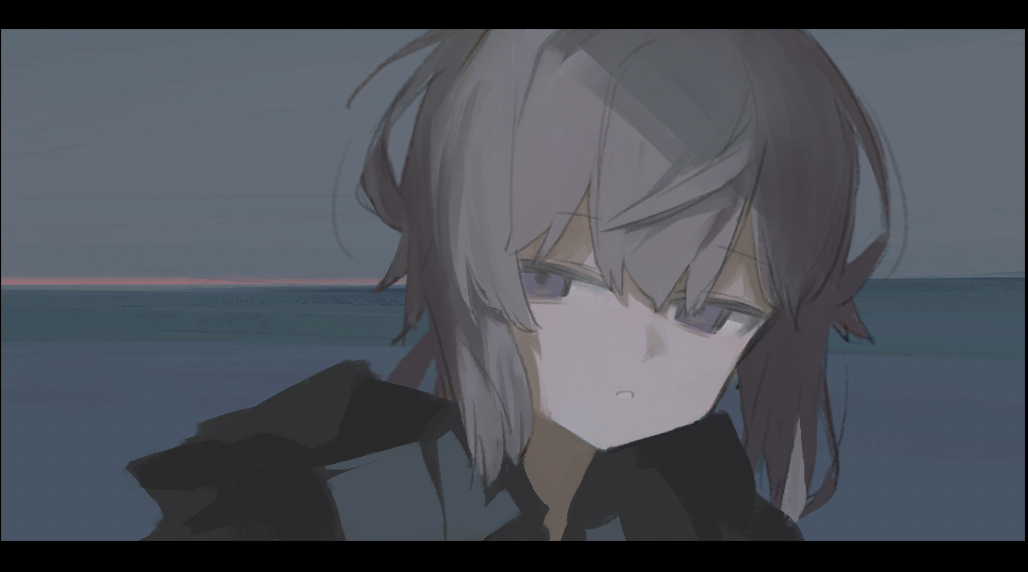1girl, astg, black_shirt, collared_shirt, girls_frontline, grey_hair, hair_between_eyes, half-closed_eyes