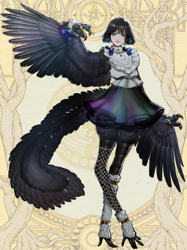 1girl, arm_up, black_hair, black_skirt, blue_eyes, blue_ribbon, bob_cut, dairoku_ryouhei