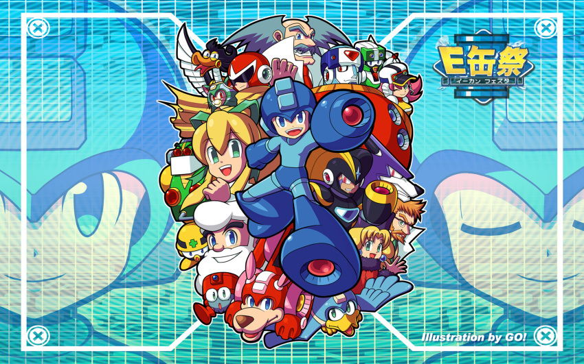 artist_request, auto_(rockman), bass_(mega_man), beard, capcom, character_request, duo_(rockman), eddie_(rockman), etude_(rockman), everyone, facial_hair, forte_(rockman), gospel_(rockman), highres, kalinka_cossack, mega_man_(character), mega_man_(classic), mega_man_(series), mettaur, rockman, rockman_(character), rockman_(classic), rockman_(original), roll, roll_(mega_man), thomas_light, wallpaper