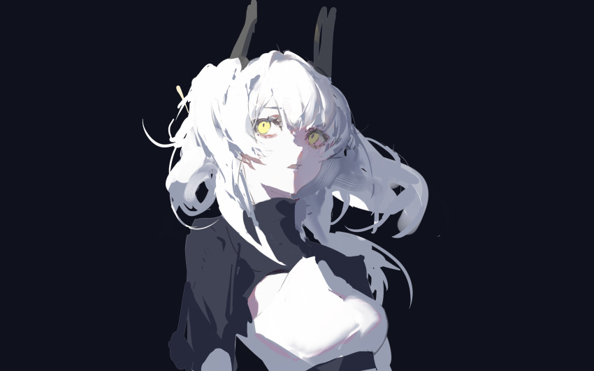 1girl, black_background, black_bodysuit, bodysuit, bukeranshao_laji, hair_between_eyes, headgear, highres