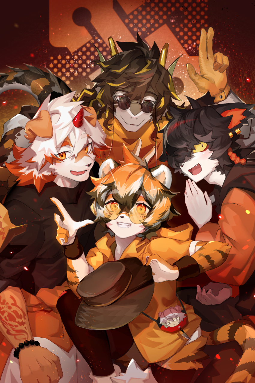 1girl, 4boys, aak_(arknights), absurdres, animal_ears, arknights, bear_boy, black_bracelet