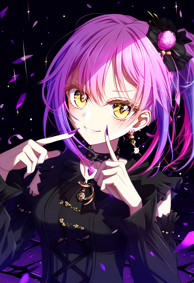 1girl, black_dress, choker, dress, earrings, hair_ornament, highres, jewelry