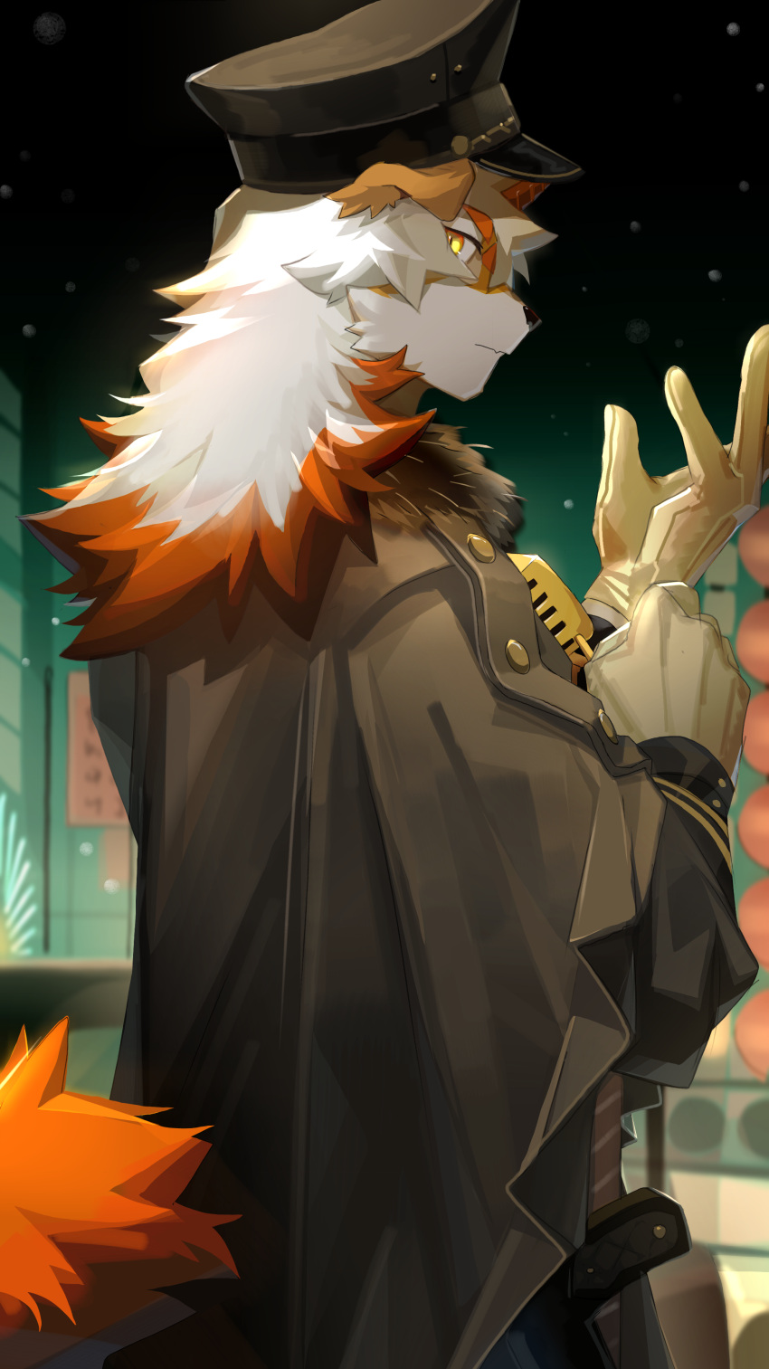 1boy, absurdres, animal_ears, arknights, black_headwear, chinese_commentary, colored_tips, commentary_request