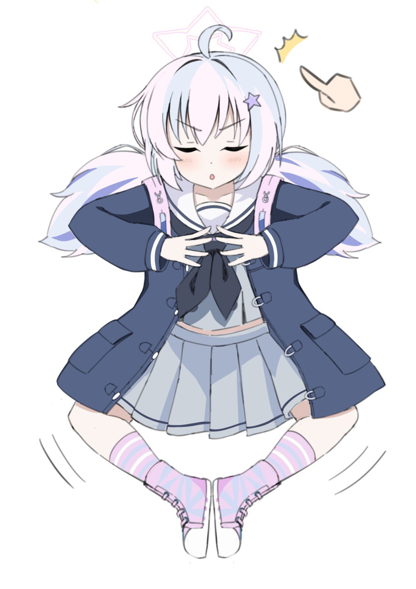 ^^^, ahoge, backpack, bag, black_neckerchief, blue_archive, blue_hair, blue_jacket