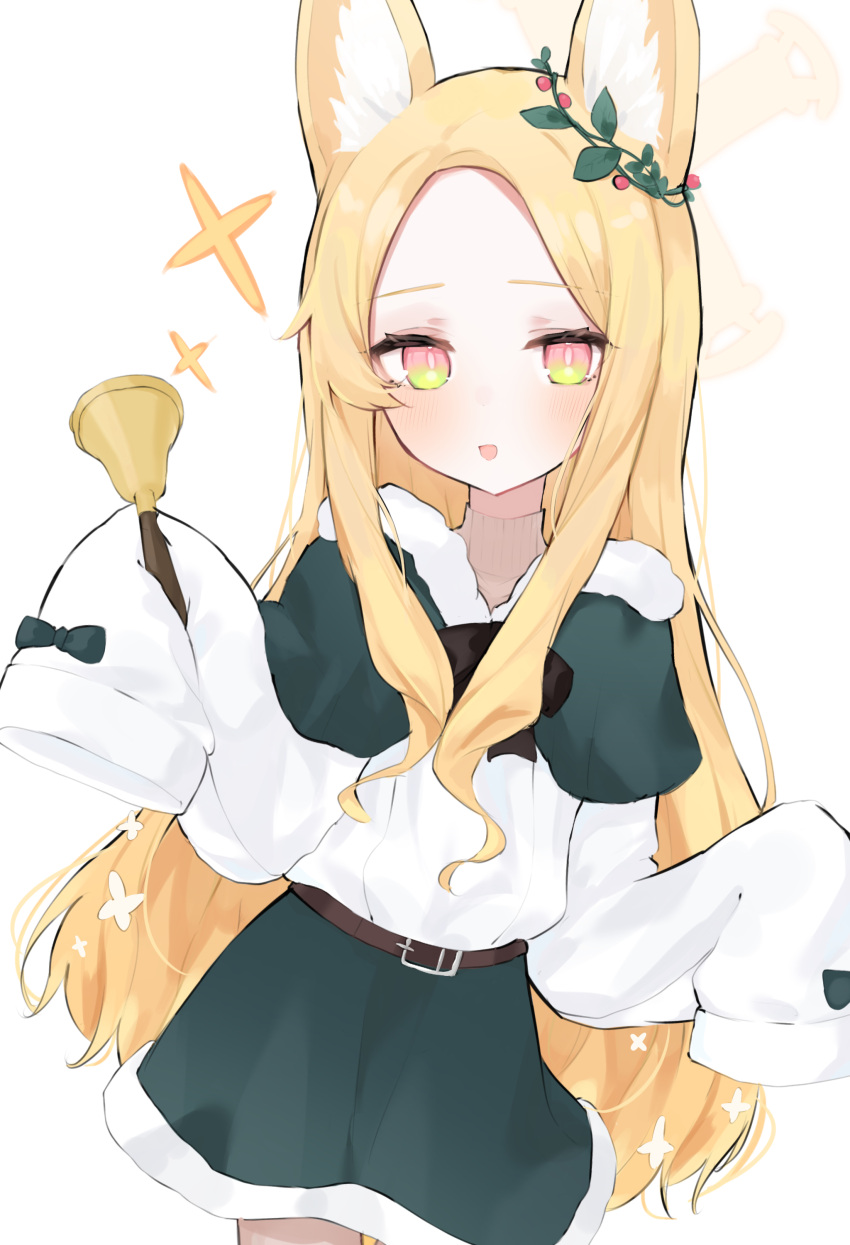 1girl, absurdres, animal_ears, bell, belt, black_belt, blonde_hair, blue_archive