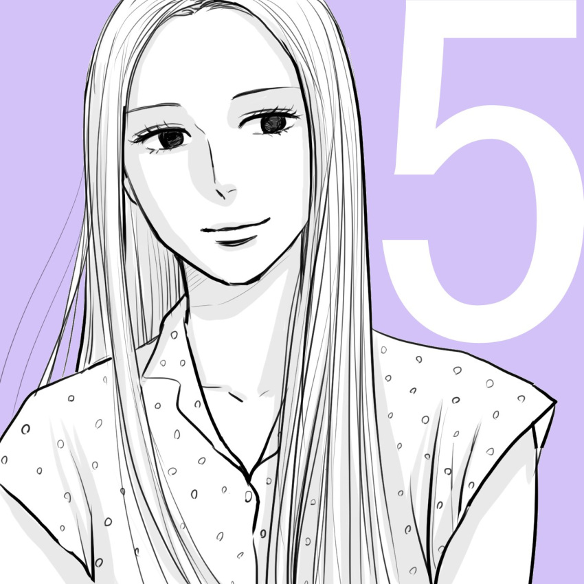 1girl, fukahori_yurika, grey_background, greyscale_with_colored_background, highres, kodama_yuki, long_hair, looking_to_the_side
