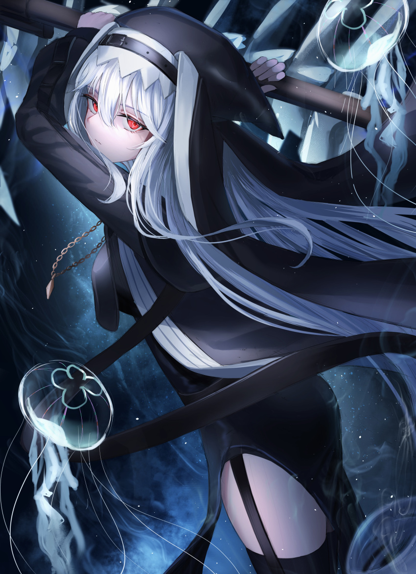 1girl, absurdres, arknights, arms_up, ass, belt, black_belt, black_capelet