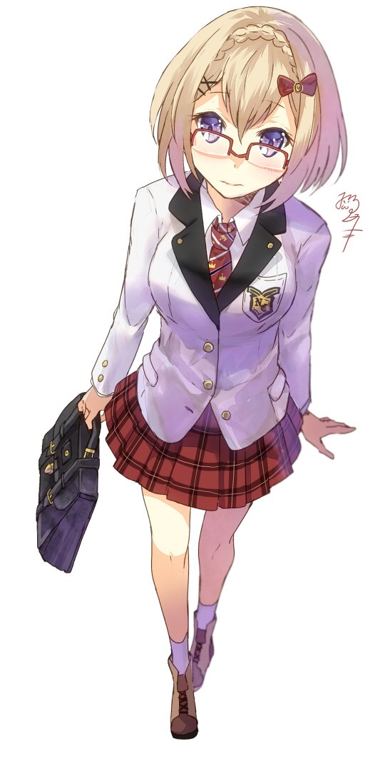 1girl, black_jacket, blazer, blue_eyes, bow, braid, breasts, briefcase