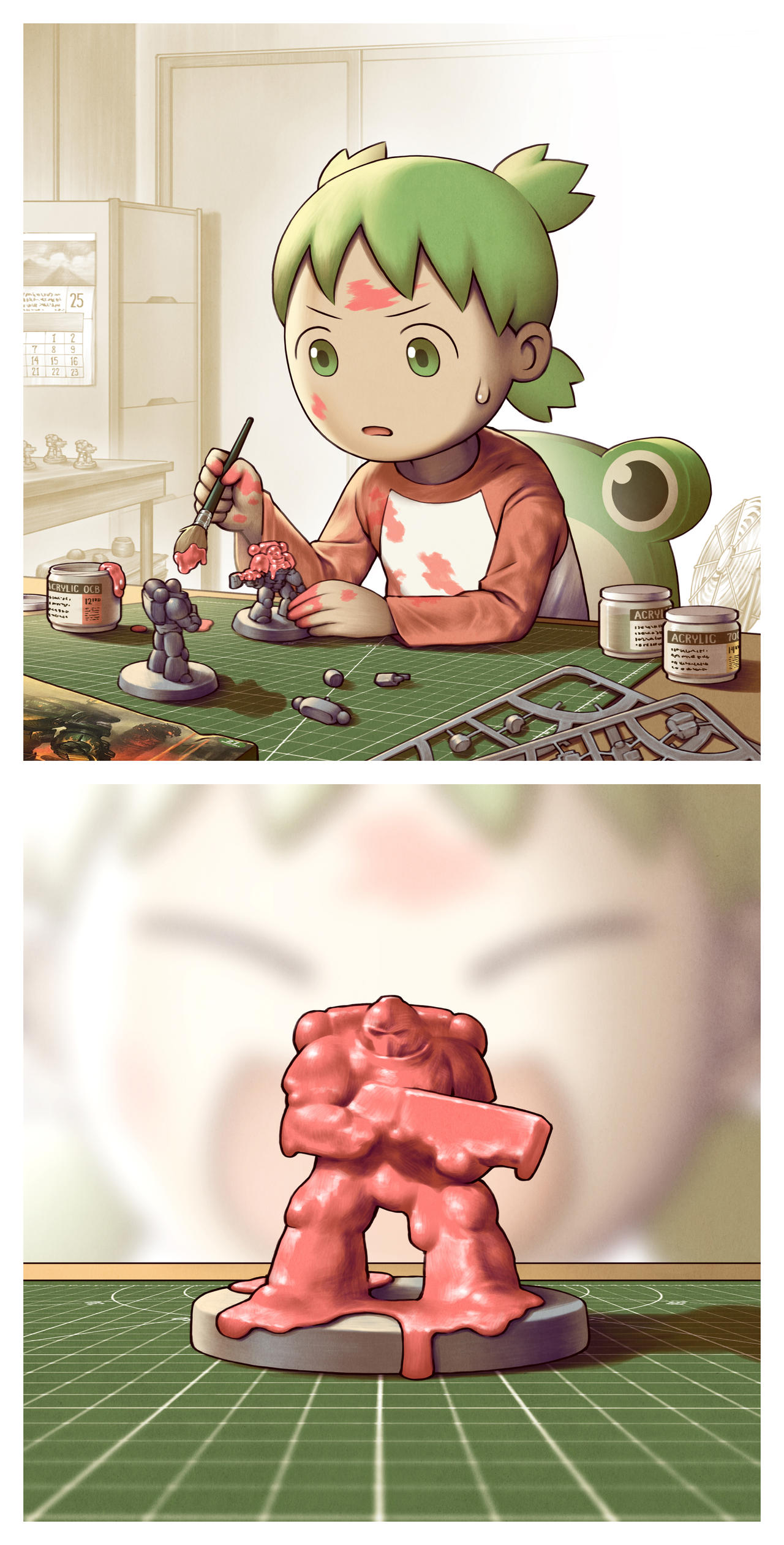 absurdres, adeptus_astartes, chair, child, desk, gido_(hinchel_or), green_eyes, green_hair